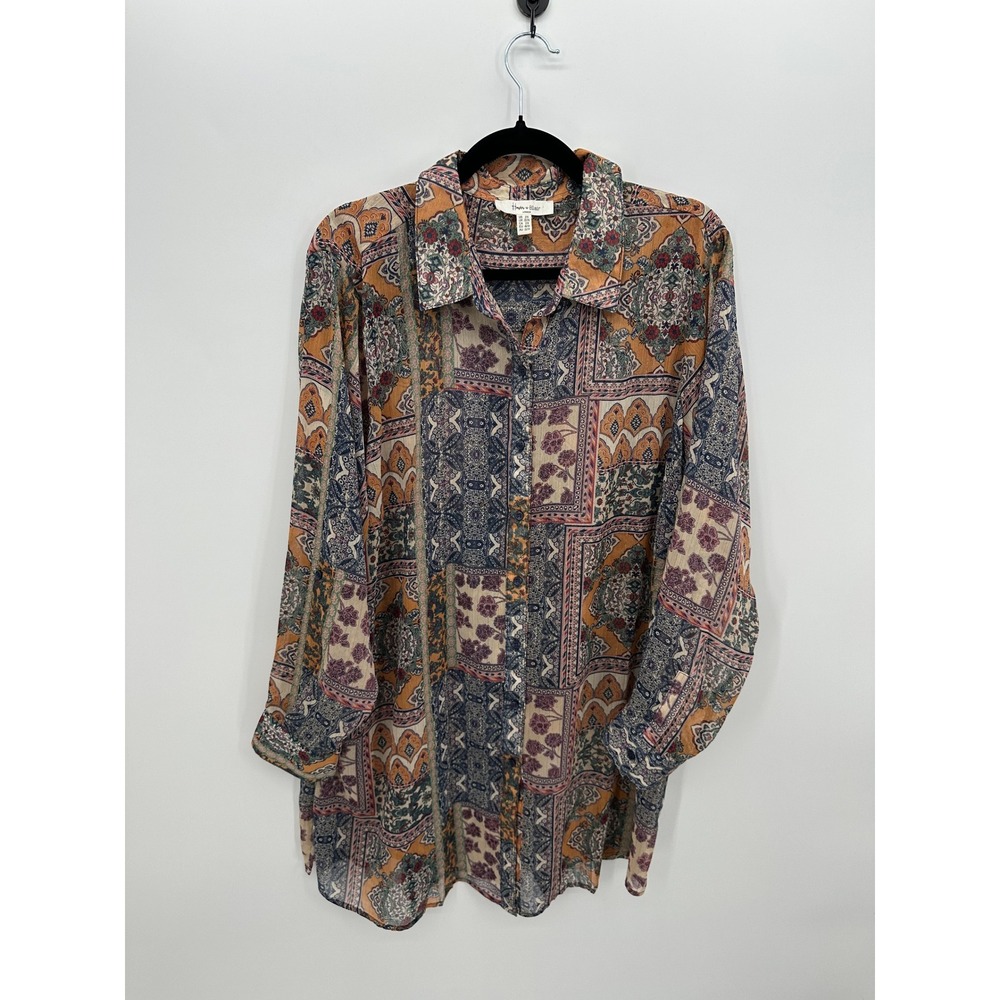 Haven + Blair Patchwork Paisley Boho Button Shirt Womens 2X Oversized